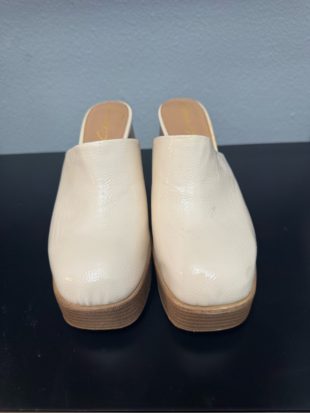 Cream Leather Platform Slip-On Mules